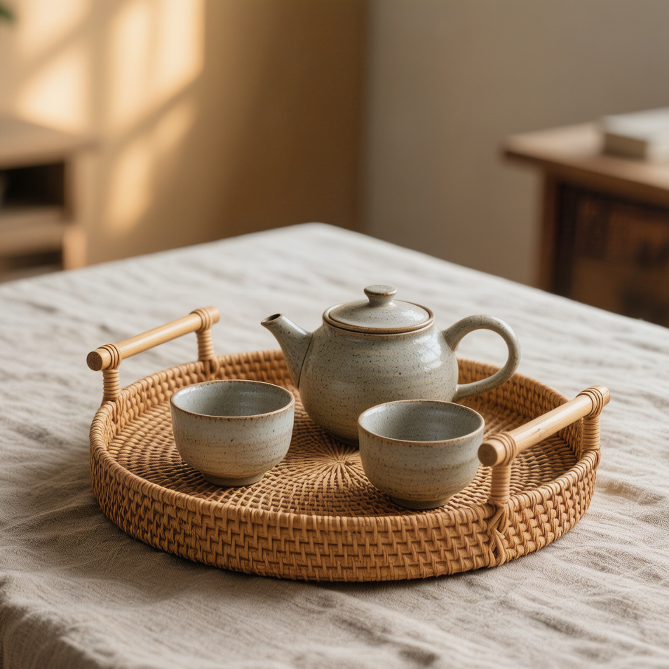 Handwoven Rattan Serving Tray — natural rattan weave | Void Heritage