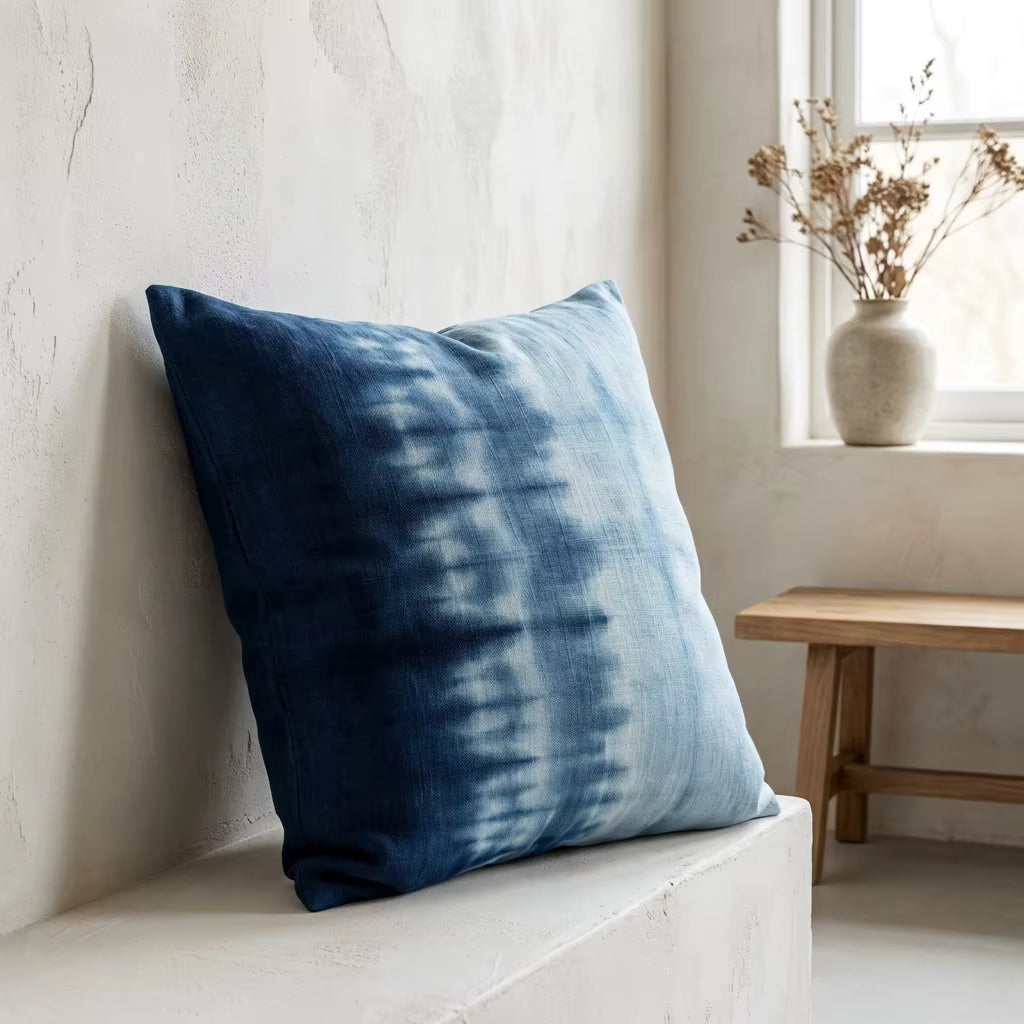 Indigo Shibori Cushion Cover – Hand-Dyed Cotton Pillow Case for Wabi-Sabi Interiors 60*60cm