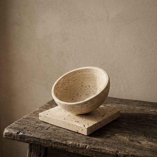 Travertine Stone Vessel – Wabi-Sabi Sculptural Bowl with Natural Texture