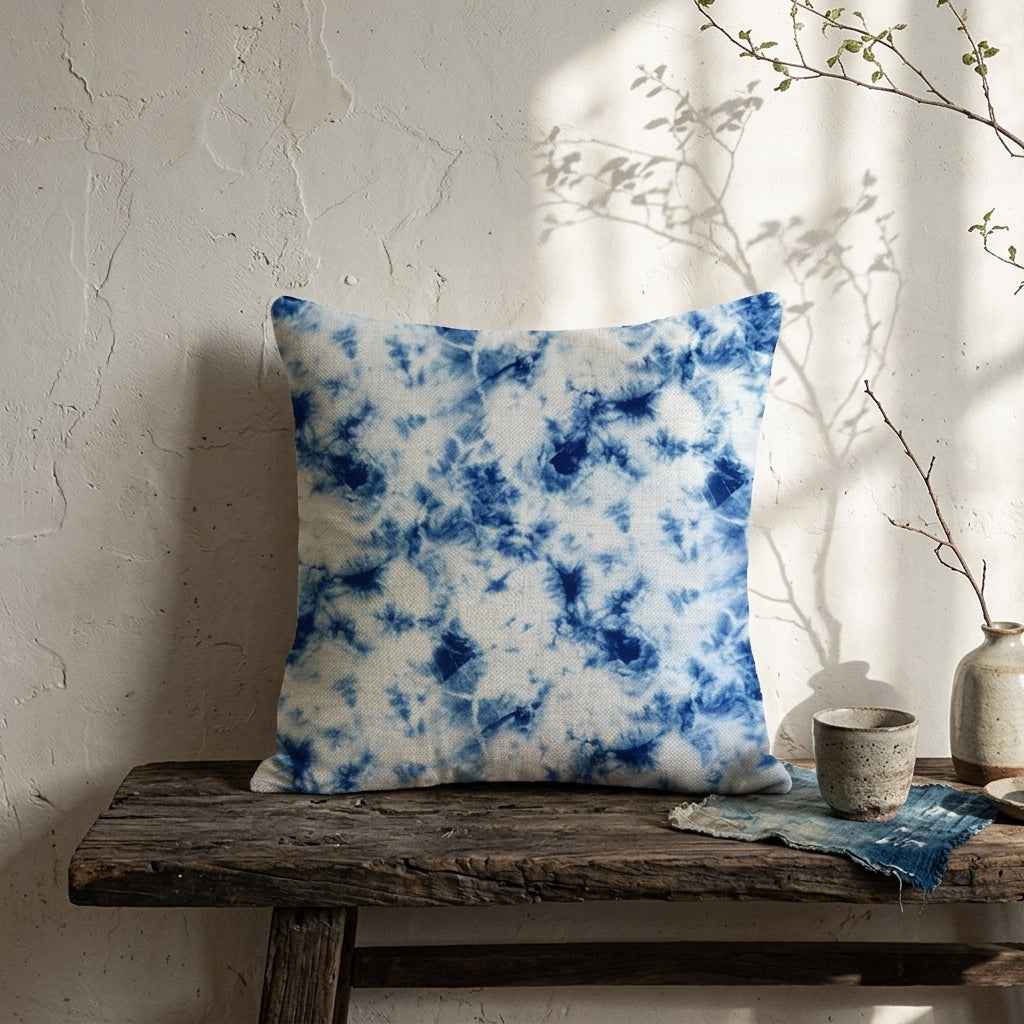 Indigo Shibori Cushion Cover – Hand-Dyed Cotton Pillow Case for Wabi-Sabi Interiors 60*60cm