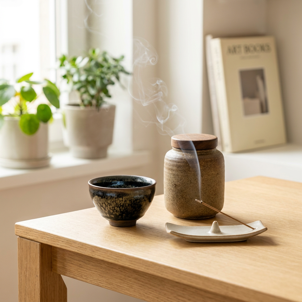 Tea Ritual Set – Jian Zhan Cup, Tea Canister & Incense -  Void & Heritage