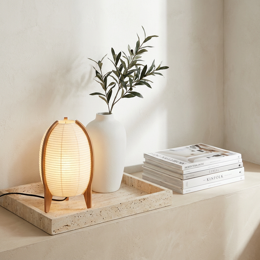 Calm Space Set – Paper Lamp, Stone Tray & Ceramic Vase -  Void & Heritage